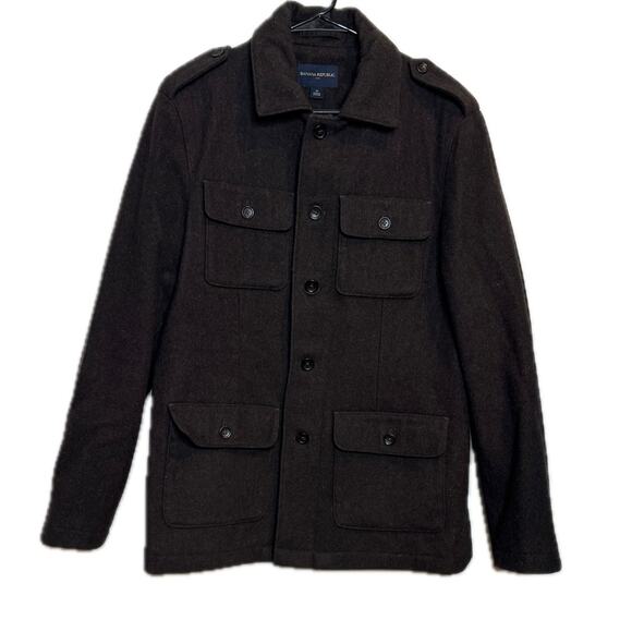 Mens Banana Republic Wool Blend Sport Field Jacket Over Coat Dark Brown Medium - Picture 1 of 10